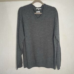NWOT Turnbury 100% Extra Fine Merino Wool V-Neck Sweater Men Size XL Gray